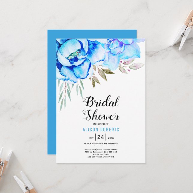 Invitation Douche mariage couleur bleu (Devant/Arrière en situation)