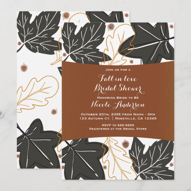 Invitation Douche Mariage Fantaisiste Feuilles D'automne Glan (Devant / Derrière)