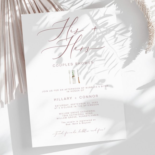 Invitation Douche Mariés Calligraphie Rose Moderne pour Lui e (Créateur téléchargé)