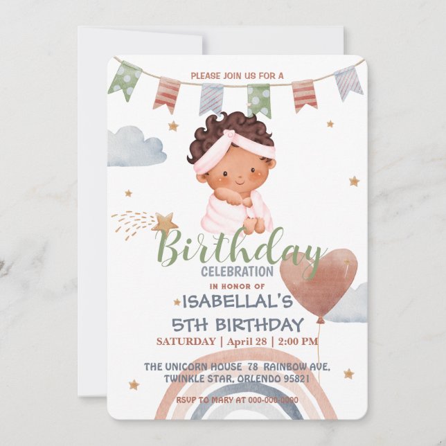 Invitation Douche mignonne afro Balloon Anniversaire filles f (Devant)