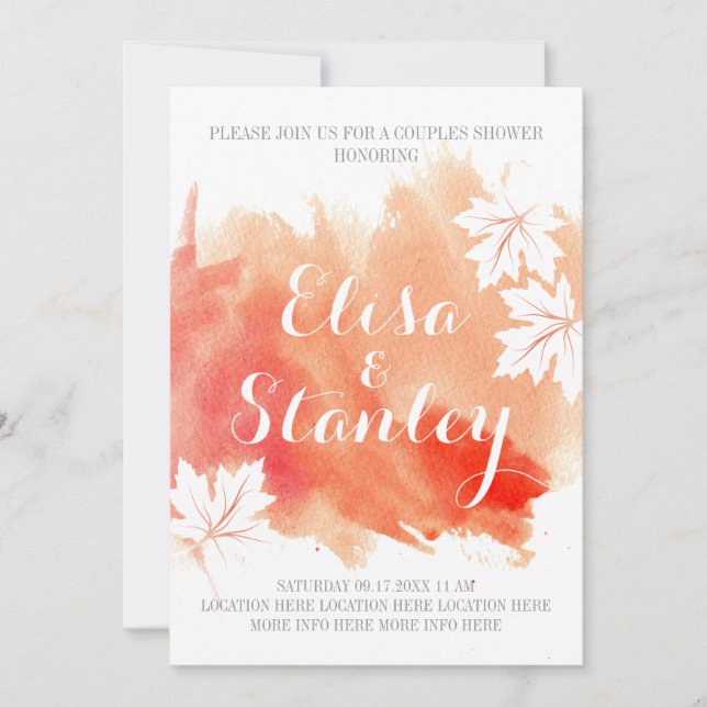 Invitation Douche moderne abstraite aquarelle corail couples (Devant)