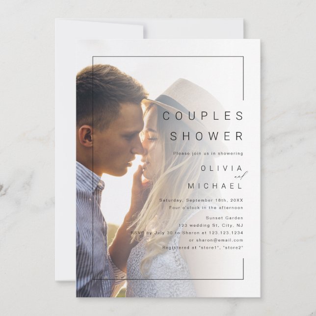 Invitation Douche moderne chic minimaliste photo couples (Devant)