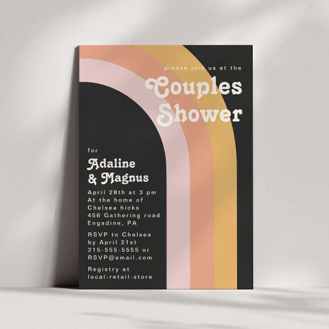 Invitation Douche moderne Retro 70's Rainbow Dark Couples (Créateur téléchargé)
