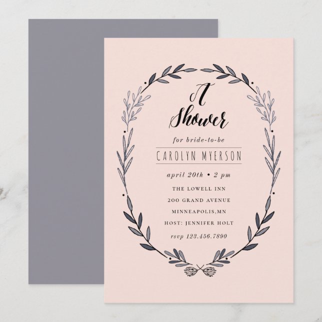 Invitation Douche nuptiale à cadre feuilleté (Devant / Derrière)