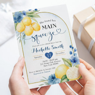 Invitation Douche nuptiale à fleurs bleues citron principal