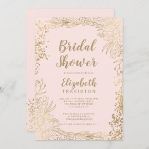 Invitation Douche-nuptiale à fleurs d'or chic