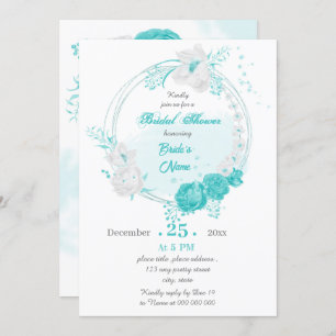 Invitation douche nuptiale à fleurs turquoise