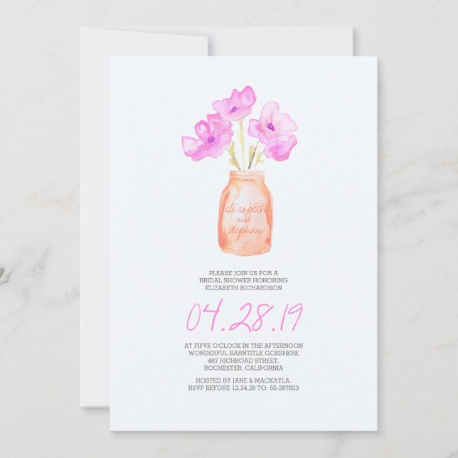 Invitation douche nuptiale à fleurs violettes aquarelle (Devant)