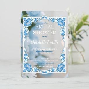 Invitation Douche nuptiale à la mode moderne Blue chinoiserie