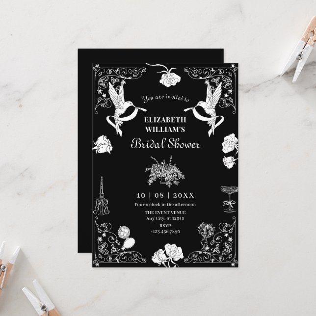 Invitation Douche nuptiale à motifs floraux (Devant/Arrière en situation)