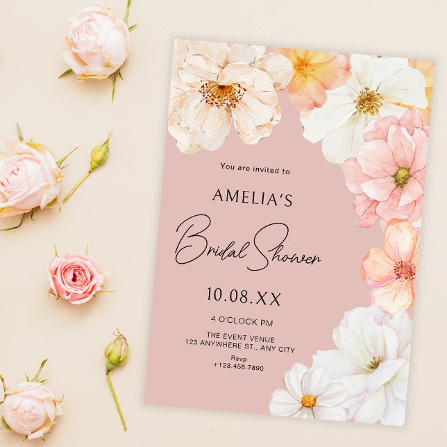 Invitation Douche nuptiale à pêche florale (Créateur téléchargé)
