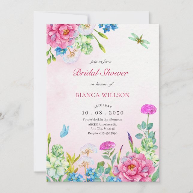 Invitation Douche nuptiale aquarelle à motifs floraux (Devant)