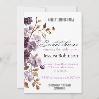 Invitation "douche nuptiale aux fleurs violettes et aux feuil
