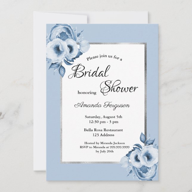 Invitation Douche nuptiale bleu-bleu (Devant)