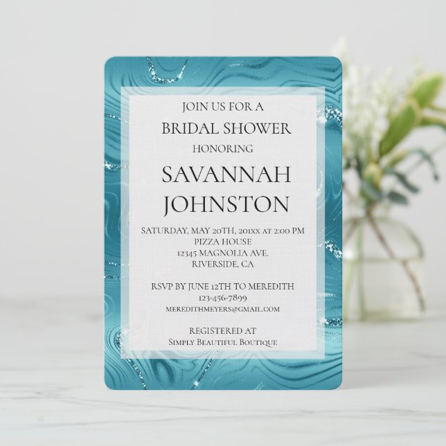 Invitation Douche nuptiale bleu turquoise Aqua (Debout devant)