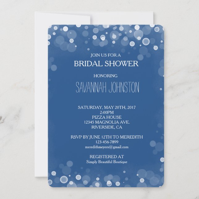 Invitation Douche nuptiale Confetti Bokeh bleu et blanc (Devant)