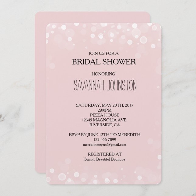 Invitation Douche nuptiale Confetti Bokeh rose vif (Devant / Derrière)