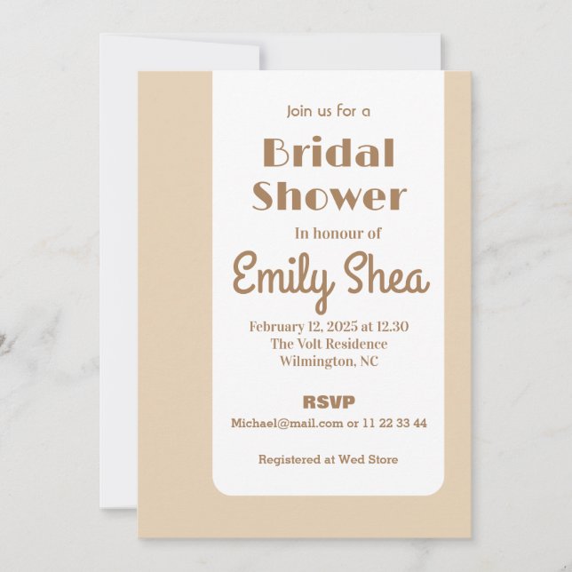 Invitation douche nuptiale couleur beige à plat (Devant)
