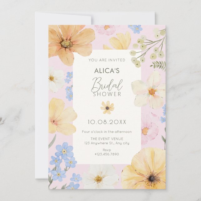 Invitation Douche nuptiale couleur pastel floral (Devant)