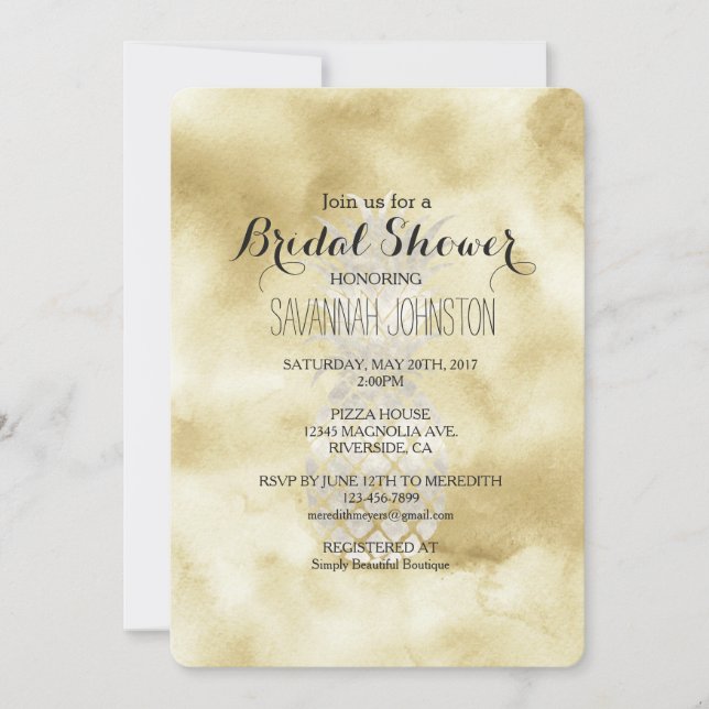 Invitation Douche nuptiale d'ananas blanc or (Devant)