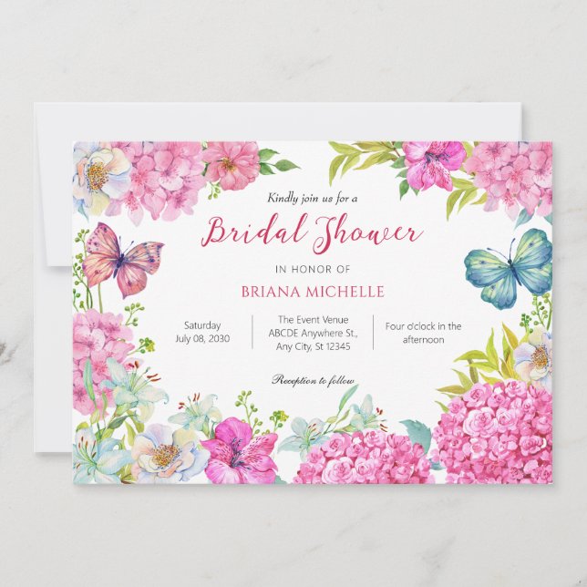 Invitation Douche nuptiale de fleurs roses (Devant)