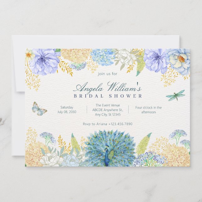 Invitation Douche nuptiale de la libellule florale d'aquarell (Devant)