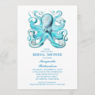 Invitation douche nuptiale de plage nautique bleue de poulpe