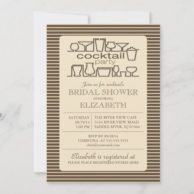 Invitation Douche nuptiale de rétro cocktail bronzage Brown (Devant)