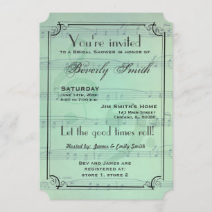 Invitation Douche nuptiale de thème musical - vert en bon