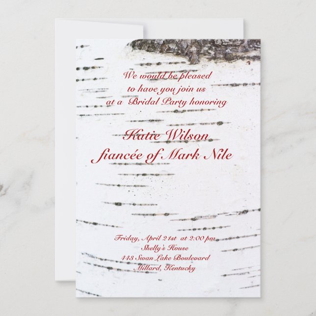 Invitation Douche nuptiale d'écorce de bouleau (Devant)