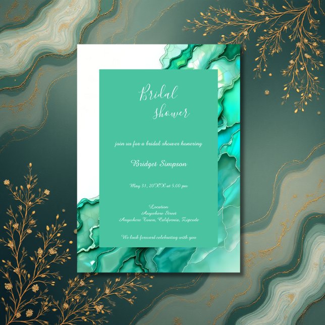 Invitation douche nuptiale Emerald Turquoise marbre (Créateur téléchargé)