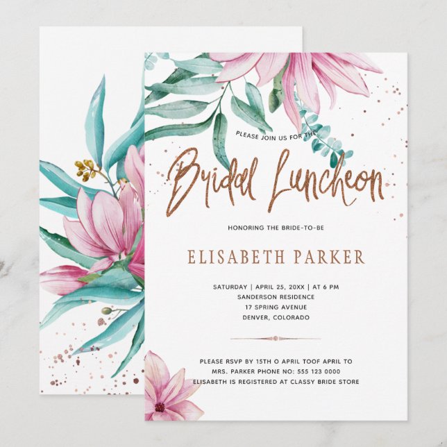 Invitation Douche nuptiale en cuivre rose pâle (Devant / Derrière)