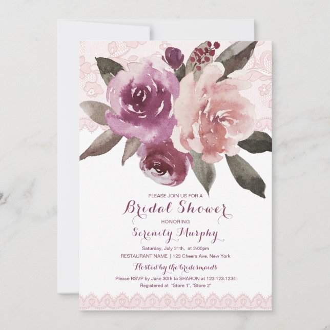Invitation Douche nuptiale en dentelle florale rustique (Devant)