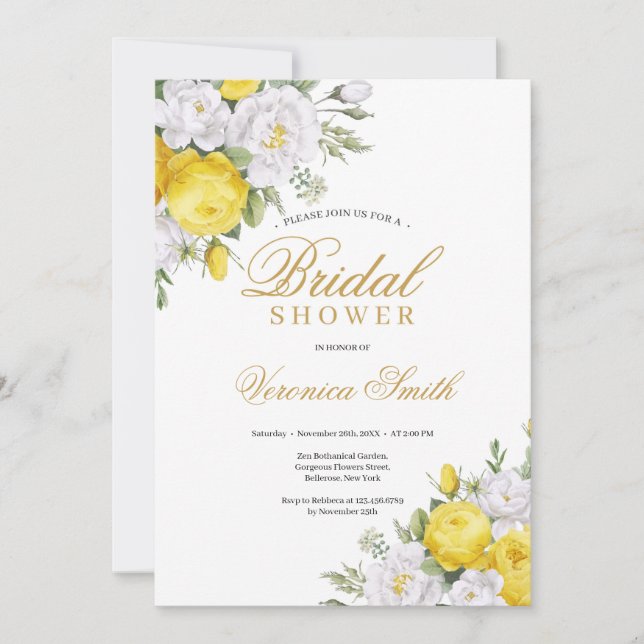 Invitation Douche nuptiale en fleurs de roses blanches (Devant)
