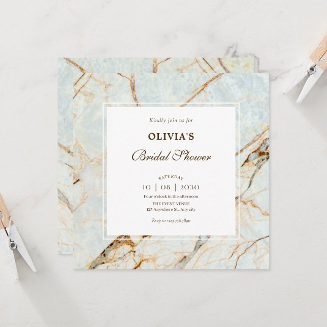 Invitation Douche nuptiale en pierre de marbre (Devant/Arrière en situation)
