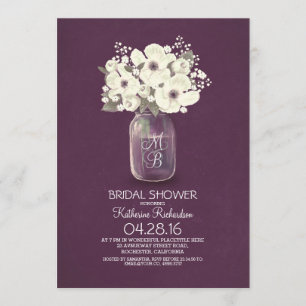 Invitation douche nuptiale en pot de mason à fleurs rustiques