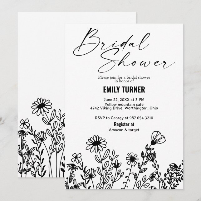 Invitation Douche nuptiale fleur sauvage (Devant / Derrière)