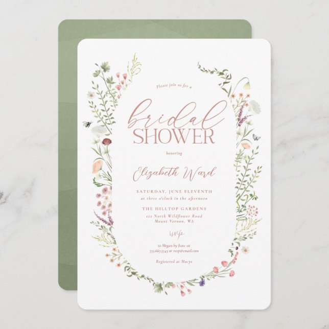Invitation Douche nuptiale fleur sauvage Aquarelle Floral Dou (Devant / Derrière)