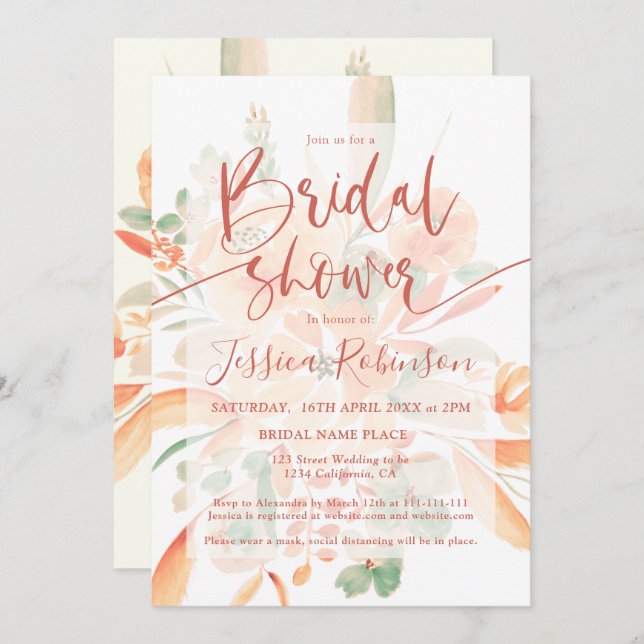 Invitation Douche nuptiale fleurie en terre cuite boho (Devant / Derrière)