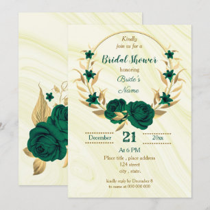 Invitation douche nuptiale fleurie vert émeraude