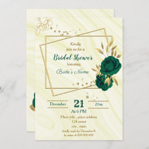 Invitation douche nuptiale fleurie vert émeraude