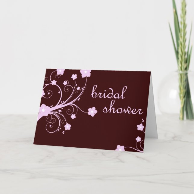 Invitation douche nuptiale : Fleurs roses : (Devant)