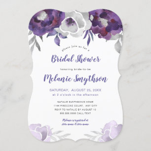 Invitation Douche nuptiale florale 3963 d'aquarelle pourpre
