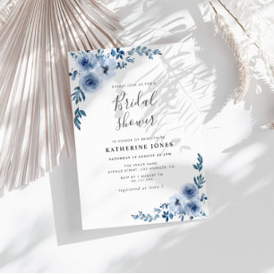 Invitation douche nuptiale florale bleu poussiéreux