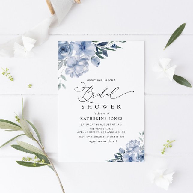 Invitation douche nuptiale florale bleu poussiéreux (Créateur téléchargé)