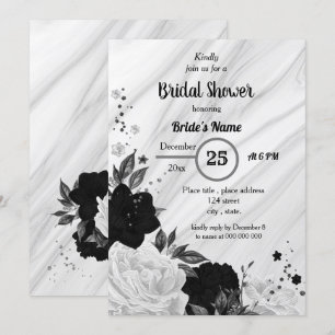 Invitation Douche nuptiale florale noire et blanche