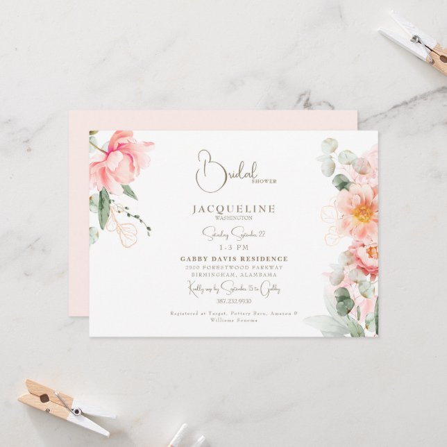 Invitation Douche nuptiale floue élégante (Devant/Arrière en situation)