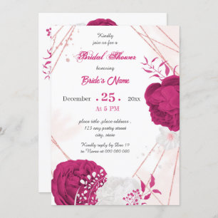 Invitation douche nuptiale fuchsia & blanche à fleurs géométr