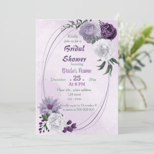 Invitation douche nuptiale géométrique fleurie violette et bl
