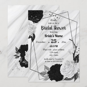 Invitation Douche nuptiale géométrique florale noire et blanc
